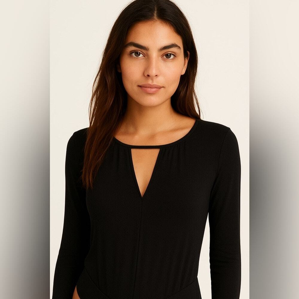 Intimately Free People Kaya Black Slinky Stretch Long Sleeve Bodysuit Top S